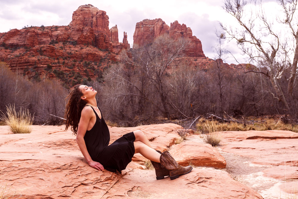 Client Feels at Peace on Women’s Group Retreat Relaxing at Cathedral Rock during woman's group retreat