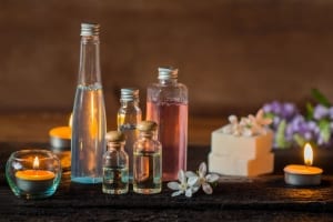 Bottles of Massage oils on a table-Spa Weekend Getaways