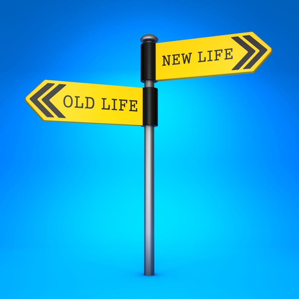 A sign with two directions-Old Life and New Life-Healing Treatments