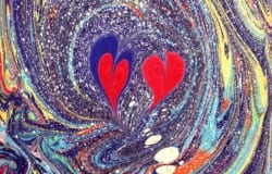two red hearts in swirls of color-Group Rereats