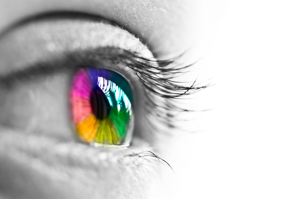 Colorful Eye of a Woman Finding Happiness