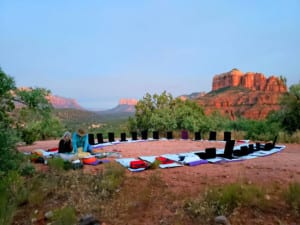 A circle of yoga chairs on the red rocks of Sedona-Private Group Retreats-Wellness Retreat