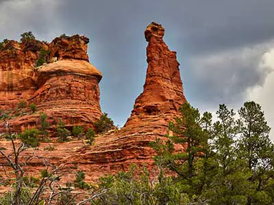 Kachina Woman red rock formation under a blue sky in Boynton Canyon, Sedona.