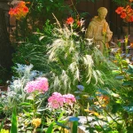 garden view with statue