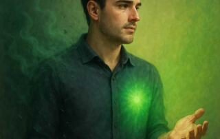 man stylized green releasing envy