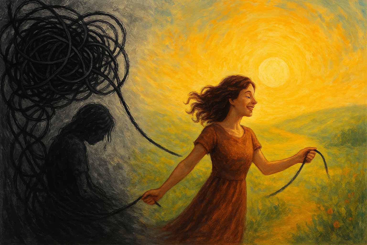 woman leaving behind trauma