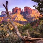 Sedona red rock formations during golden hour sunset - a location for restoring self-love on shamanic retreat.
