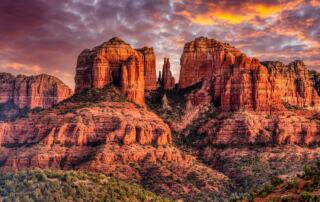 Stormy Sedona red rocks vortex for somatic release and healing.