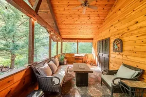 Private covered deck at the Sedona Sanctuary—boutique lodging for SpiritQuest retreats.
