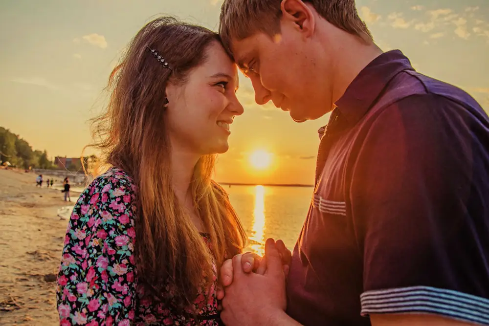 couple romantical moment at sunset